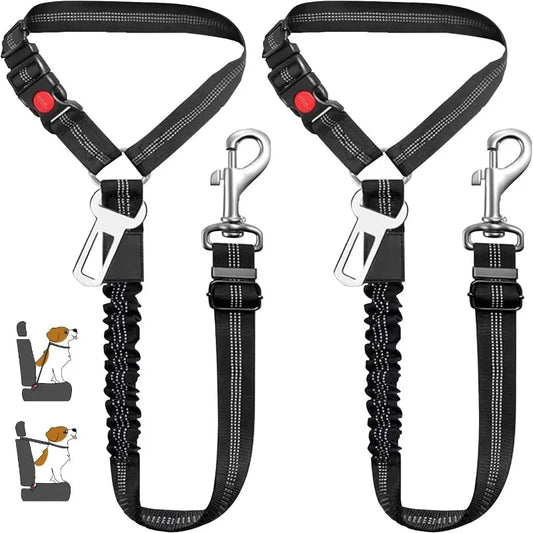 2 in 1 Heavy-Duty Elastic Dog Car Seat Belt Safety Harness, Crash Tested for Pets, Adjustable Travel Tether for Truck SUV Car