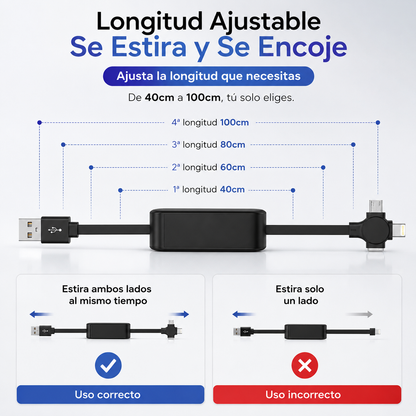 Cable de carga múltiple retractable 3 en 1