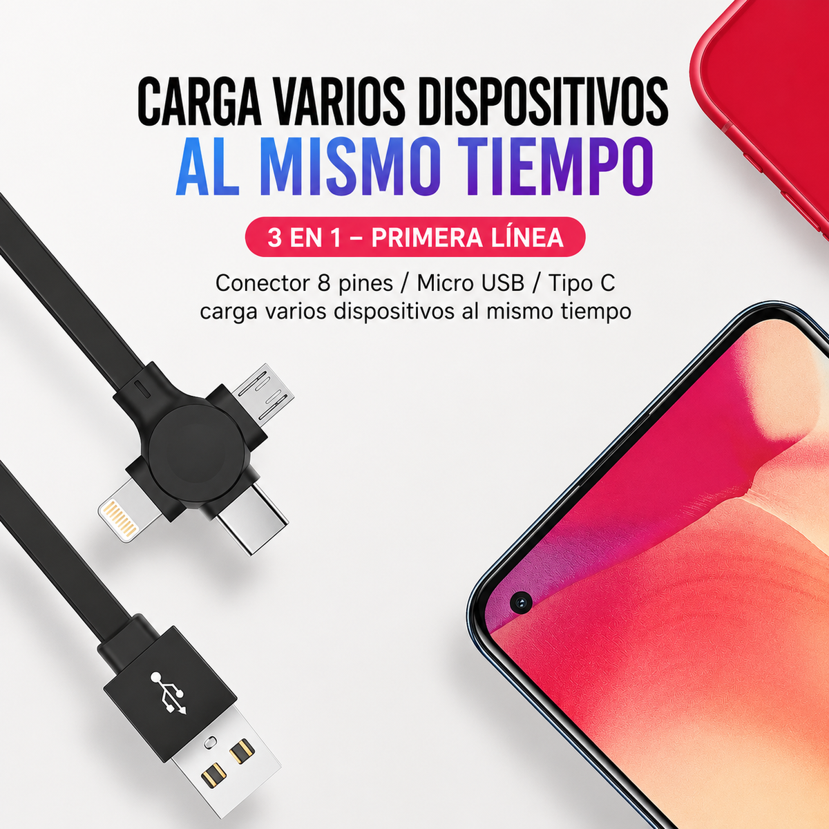 Cable de carga múltiple retractable 3 en 1